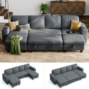 Linsy Home Plush Corduroy Sleeper Sofa Bed