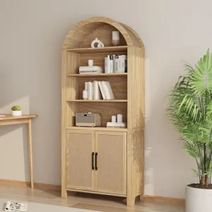 LEFHDA 71" Tall Bookshelf, Arched Bookcase with Doors